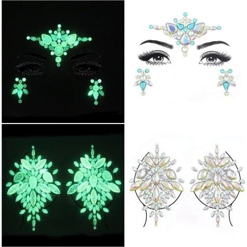 Luminous Temporary Tattoo Stickers Rhinestone Glitter Face Jewels Party Makeup Tatoo Stickers Flash In Dark Face Crystal Stick
