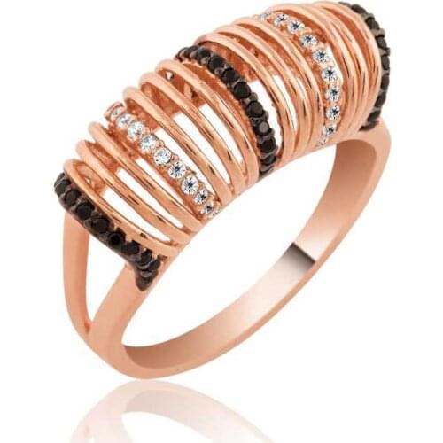 Tevuli 925 Sterling Silver Black White Cubic Zirconia Women Ring