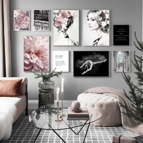 Vintage Rose Dahlia Flower Girl Door Quote Nordic Posters And Prints Wall Art Canvas Painting Wall Picture For Living Room Decor