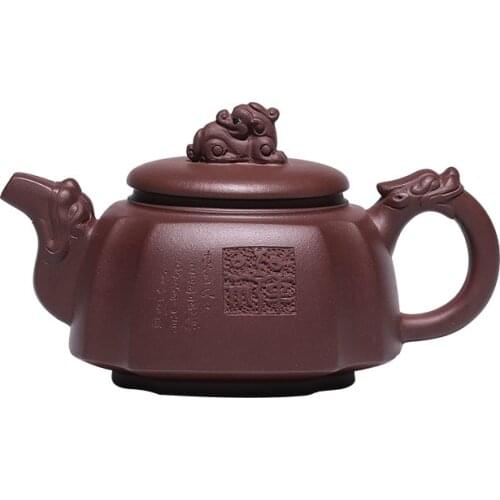 Yixing Zisha Pot Handmade Original Mine Purple Clay Three Stars Gaozhao Faucet Dragon Handle Square Teapot Tea Set