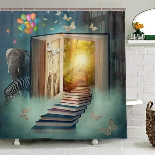 Upstairs To The Magic Book Land Shower Curtains Polyester Blackout Bathroom Curtain for Bathtub Waterproof Scenery Bath Curtain