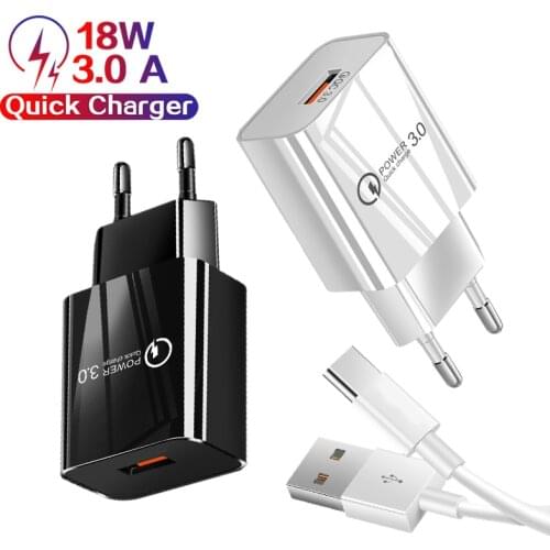 18W USB C Charger Quick Charger QC 3.0 Charger Fast Charging Cable For Samsung S10 Huawei Xiaomi Realme GT Fast Charger Adapter
