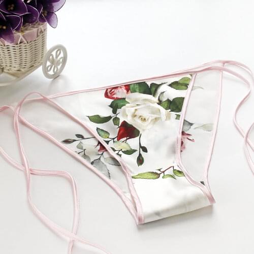 Pure silk Pattern Panties Women 100% Mulberry Silk Thongs Adjustable Lace Briefs FREE SHIPPING