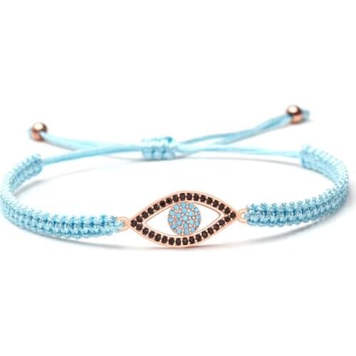 White Blue Zirconia Crystal Copper Turkish Evil Eye Charm Bracelet Women Girl Zircon Eye CZ Blue Red Pink String Jewelry Present