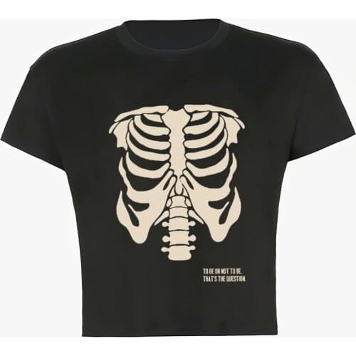 Y2K Skeleton Print Kawaii Crop Tops Female T-shirt Vintage T-shirt Street Gothic Tshirt Harajuku Women Hip hop Short Sleeve Tee