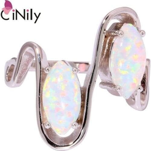 CiNily Created White Fire Opal Silver Plated Ring Wholesale Retail New Style Fashion for Women Jewelry Ring Size 7 8 9 OJ8880