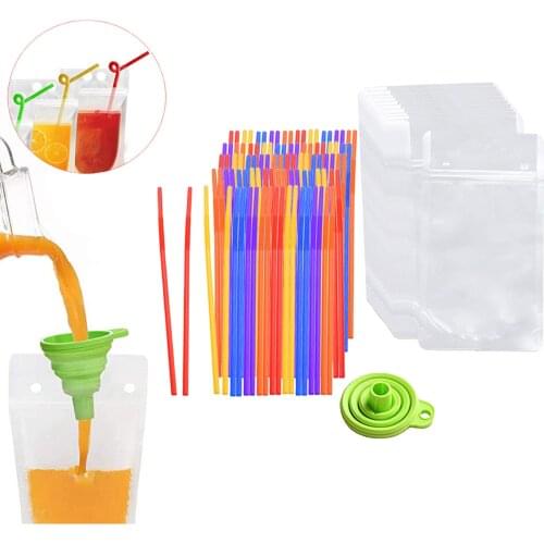 100 Pack Hand-held Drink Pouches Zipper Juice Bags 500ml for Beverage Wine Milk Coffee Tea