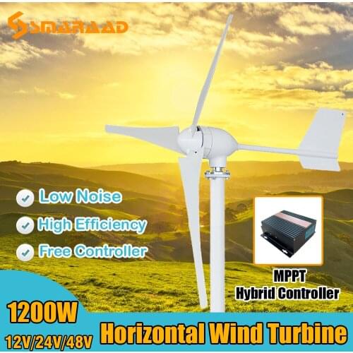 1200W 12V/24V/48V 3 Nylon Fiber Blade Wind Turbines Generator Horizontal Power Windmill Energy Turbines Charge Fit for Home