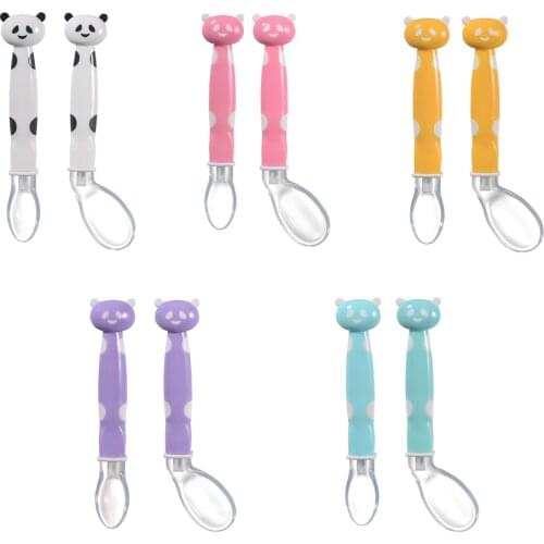 2PCS/Set Cartoon Cute Baby Training Spoons Toddlers Soft Silicone Feeding Spoon With Box Children Food Baby Feeding Utensils