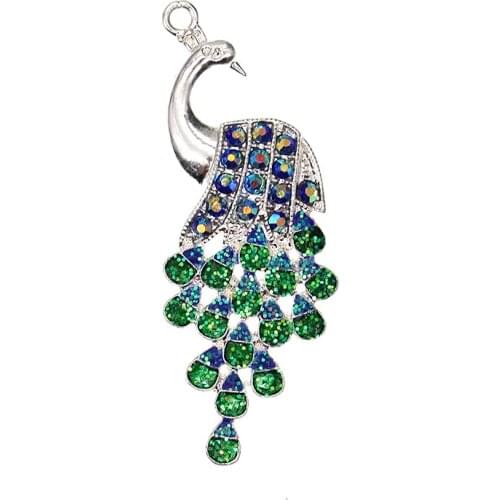 20pcs/lot Animal Peacock Pendant Charm Women Jewelry Gift Rhinestone Pendant With Loop