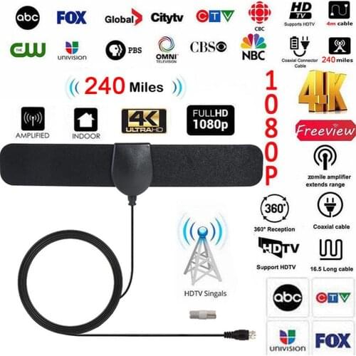 240 Miles HD 4K Digital TV Antenna Indoor Europe And America Style 5DBI Mini DVB-T2 High Gain Signal Amplifier Enhancement