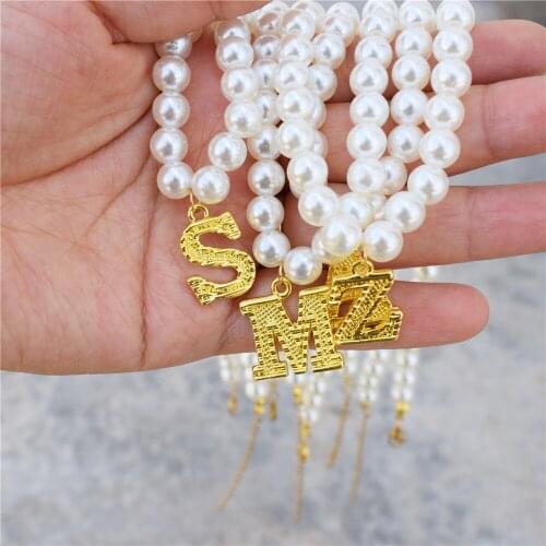 A-Z Alphabet Initial Choker Vintage Imitation Pearl Necklace Letter Necklace For Women Girls Stainless Steel Jewelry Collier BFF