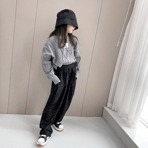 Girls Velcro Suit Pants 2021 Fall New Girls Fully Printed Straight Drape Wide Leg Pants