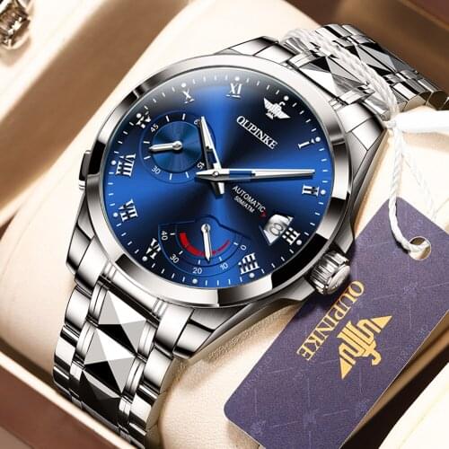 OUPINKE Top Brand Automatic Mechanical Movement Mens Watch Waterproof Tungsten Steel Strap Fashion Simple Mens Watch