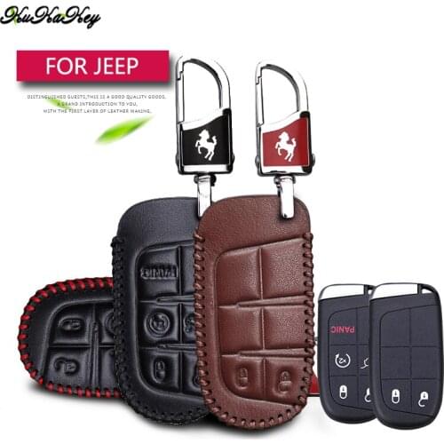 Genuine Leather Car Key Case Cover For Jeep Renegade Grand Cherokee WK2 Compass Wrangler JK Key Chain Holder Car Accessories