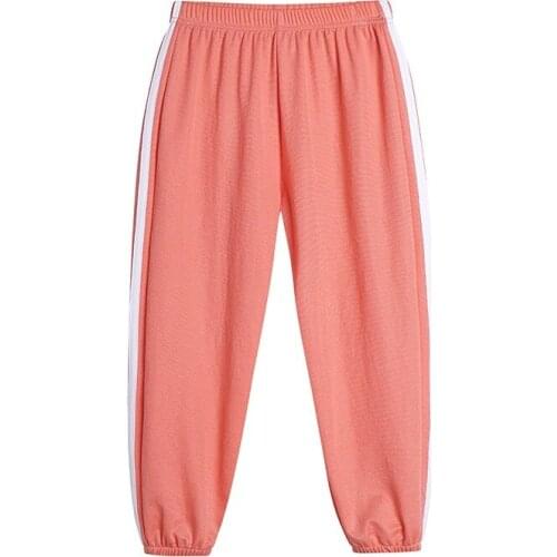 Children 3-14 Year Old Sweatpants Anti-mosquito Striped Elastic Waist Boy Pants Girl Pants Summer New Casual Student Kids Pants