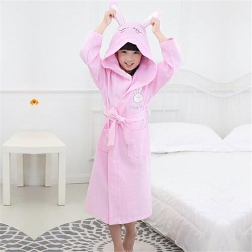 Childrens bathrobe cotton hooded pajamas thin waffle absorbent swimming yukata boy and girls baby cartoon home service 2020 new