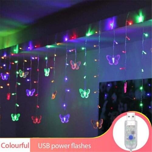 Battery/USB 16 LED Butterfly Strings Curtain Light 8 Mode Fairy Light Strip Party Room Garden Wedding Christmas Xmas Decorations