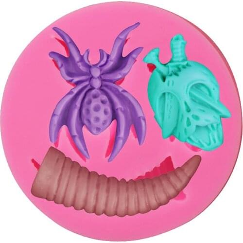 Halloween Spider Skull Shape Silicone Mold Fondant Flexible Candy Chocolate Cupcake Cake Mould Soap Molds Cake Decorating Tools