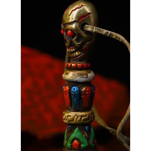 3"Tibet Temple Collection Old Bronze Tracing mosaic gem Skull head Pendant French seal seal Scorpion amulet Town House