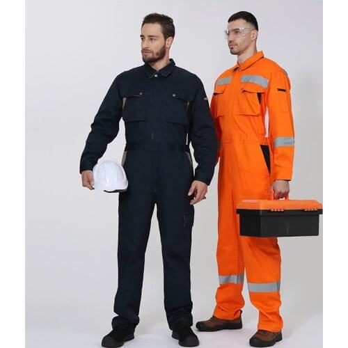 Mens Long Sleeve Coveralls Overalls Wearable Protection Workshop Uniforms White Orange Navy Elastic D50