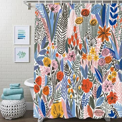 Creative Floral Shower Curtain Bathroom Tropical Green Leaves Bath Shower Curtain With Hooks Waterproof Bathroom Shower Curtain
