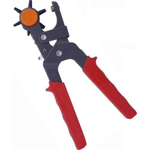 LMDZ Red Handle Punching Pliers with 6 Sizes Punching Holes,Leather DIY Handmade Tool for Paper Card and Leather Punch Craft