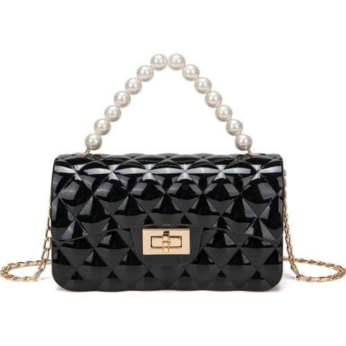 Summer Casual Jelly Bags Women Shoulder Crossbody Bag Fashion Pearl Chain Small Square Bag Mobile Phone Purse PVC Flap Handbags