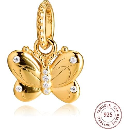 Fashion 925 Sterling Silver Shine Decorative Butterfly Charms Beads Fits Pandora Bracelets Necklace Women DIY Jewelry Making