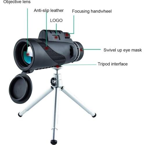 40*100 HD Monocular Zoom Telescope Day/Night Vision BAK4 Prism Optional Phone Adapter Tripod for Bird Watching Hunting Sports