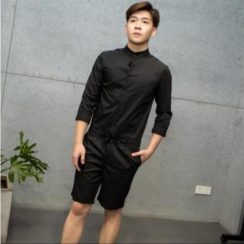 M-5xl Spring And Summer New Tide Men Seven Sleeves Fashion Casual One-piece Overalls Jumpsuit Shorts Hair Stylist Slim Jumpsuit