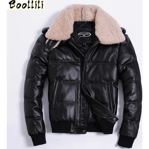 Boollili Men Winter Down Jacket Genuine Cowhide Leather Jackets Duck Down Coat for Men Plus Size 2020 Doudoune