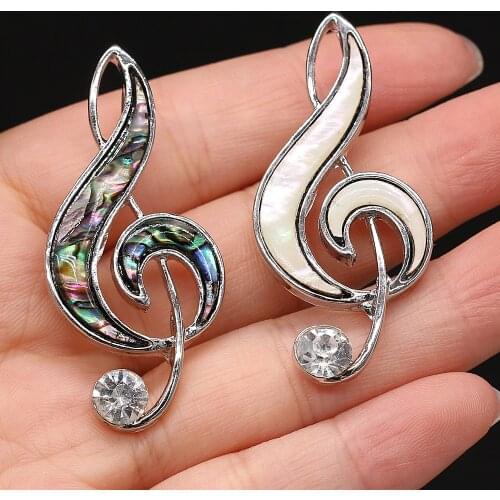 Natural Shell Brooches Musical Note Shape Alloy Pins for Girls Women Party Weddings Costume Coat Accessories Jewelry