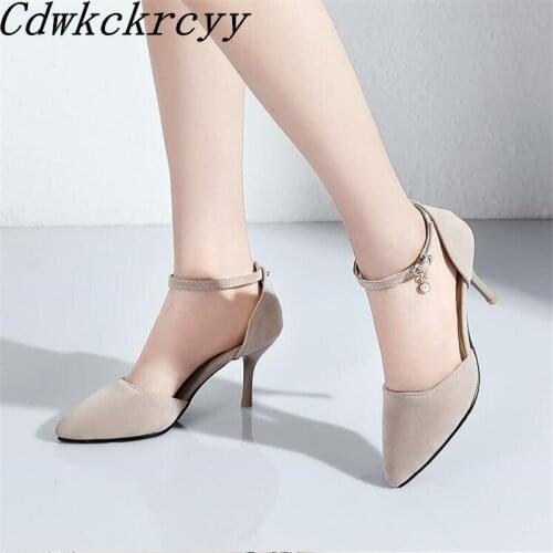 Summer New pattern fashion Europe and America Cusp Suede Simplicity temperament Women sandals Apricot black Women sandals 34-45