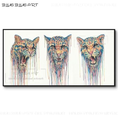 New Design Excellent Artist Hand-painted Wild Animal 3 Leopards Oil Painting on Canvas 3 Animals Leopards Head Water Painting