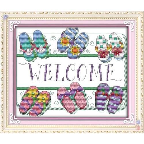 Welcome shoes cartoon counted printed on the canvas 11CT 14CT DIY kit Cross Stitch embroidery needlework Sets home decor