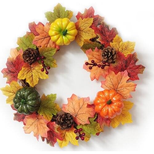 Autumn Harvest Wreath Artificial Halloween Wreath Halloween Ornament Festival Wall Hanging Pendant Door Hanging Garland