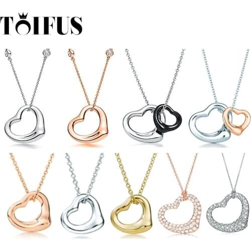 Tif 925 Sterling Silver Love Heart Diamond Double Heart Series Necklace Female Jewelry High-End Craftsmanship, High Quality