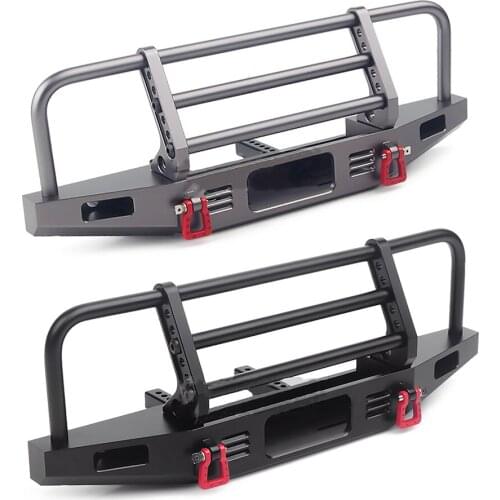 Adjustable Metal Front Bumper for TRX4 SCX10 90046 1/10 RC Crawler Car Parts with 3 Mounting Stand Metal Tow Hook and Led Light