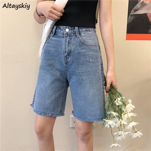 Big Size Shorts Women Denim Vintage Wide-leg High Waist Tassel Streetwear Solid Leisure Summer Female Fashion Basic All-match
