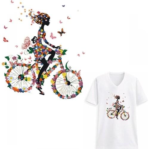 Cute Flower Girl DIY Heat Transfer Stickers Jeans Pyrography Patches for Clothing Press Appliqued Decoration Ironing on Patch