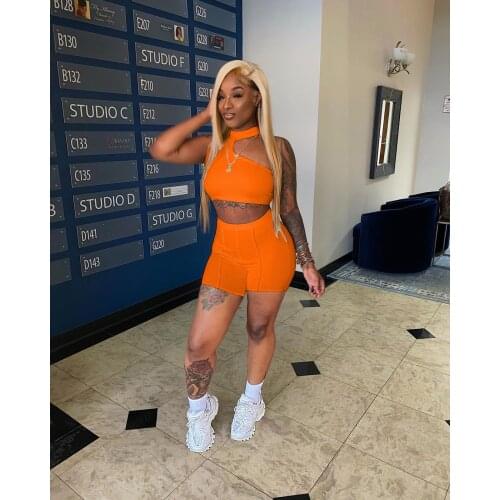 Echoine Turtleneck Irregular Sleeveless Crop Top Shorts Suit Fitness Party Clubwear Streetwear Outfits Tracksuit Yoga Suit New