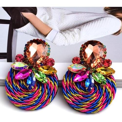 Vintage Colorful Beaded Geometric Dangle Earrings Round Earrings Bohemian Big Drop Earrings Statement Party Jewelry