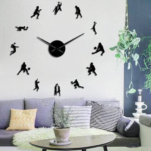Volleyball Players Mirror Sticker Modern Silent Large Wall Clock Watch Living Room Sports Decor Housewarming Volleyball Gift