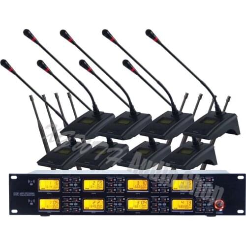 UHF 8 Channel Digital Wireless Microphone System With 8 Gooseneck Conference Receiver Transmitter Set Microphone