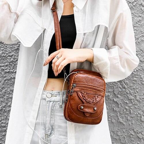 Womens Fashion Leather Mini Shoulder Bag Small Vintage Phone Purse Luxury Crossbody Soft PU Handbags Ladies Rivet Flap Bags