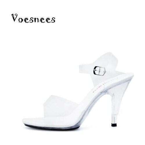 2019 Sandals High Quality Ultra-high Heel 7-20CM Transparent Crystal Women Shoes Model Catwalk Slides Fitness Contest large yard