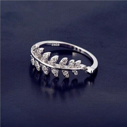 Fashion Female Jewelry Elegant Zircon Fresh Leaves Branch Open Rings 925 Sterling Silver Anillos Mujer for Women Gifts SR279