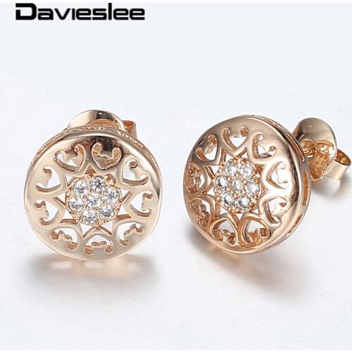 585 Rose Gold Earrings for Women Cubic Zircon Cut Out Round Shaped Stud Earrings Party Wedding Jewelry Gifts Fashion LGE277