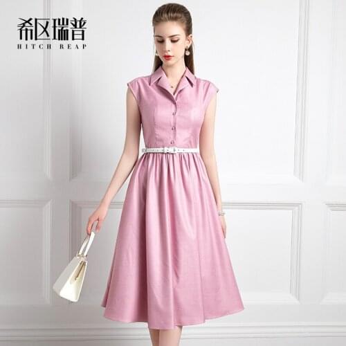 High End French Shirt Dress Womens 2021 New Summer Retro Style Suit Collar Big Swing Umbrella Skirt
